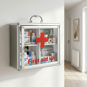 Boîte de rangement médicale murale sécurisée en aluminium avec serrure à clé, portable pour couloirs scolaires et espaces publics - Product Image 1
