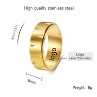 Anillo Giratorio de Acero Inoxidable de 8MM, Plateado, Negro, Dorado, Mate, Cepillado, Básico, Modelo 1078