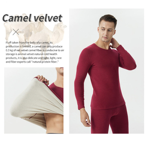 Men's Camel Hair Thermal Underwear Set Fleece Lined Thick Warm High Elastic Winter <strong>Base</strong> <strong>Layer</strong> - Product Image 5