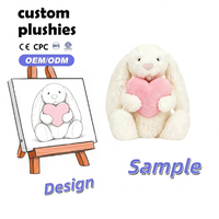 Peluche Lapin à Longues Oreilles OEM avec Cœur Rose Broderie Personnalisée Texte Lapin Rembourré Doux Cadeau de Saint-Valentin pour Filles Vente en Gros