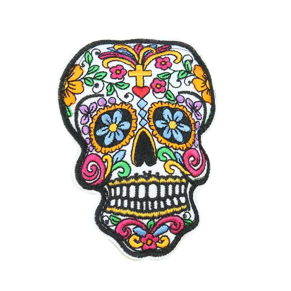 Punk Rock Flower Skull Skeleton độn các bản vá lỗi quần áo đồ trang trí may Nguồn cung cấp may trên các bản vá lỗi cho áo khoác túi