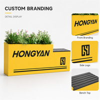 Banc-jardinière en métal jaune pour vitrine de magasin, conteneur de présentation florale, siège personnalisable avec logo pour entrée de magasin, fenêtre, allée, pour la mise en valeur de la marque
