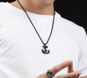 Collana da uomo in acciaio al titanio con ciondolo di ancoraggio, timone e croce. Accessorio di moda europeo e americano - Product Image 3
