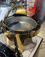 Chauffe-Plat Professionnel en Acier Inoxydable et Verre 6L pour Hôtels et Restaurants, avec Couvercle Roulant et Grande Fenêtre de Visualisation, Alimenté à l'Alcool