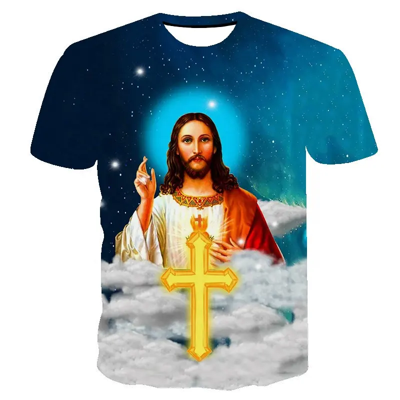 Venta al por mayor virgen religioso Mary Camisetas de ropa Jesús Cristo T camisa con precio barato