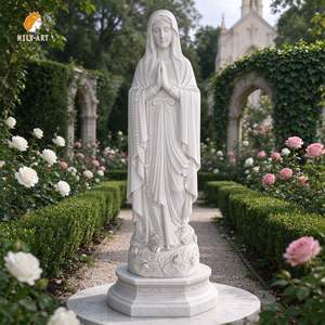Statue de la Vierge Marie en marbre blanc grandeur nature, style religieux, sculptée à la main pour l'extérieur, église, jardin, parc, villa, cour - Product Image 2