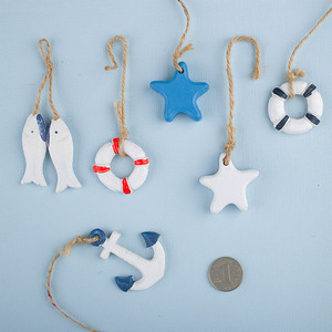 Décorations en résine de style méditerranéen, étoile de mer, ancre, bouée de sauvetage, mini pendentif mural, ensemble de 6 pièces - Product Image 2