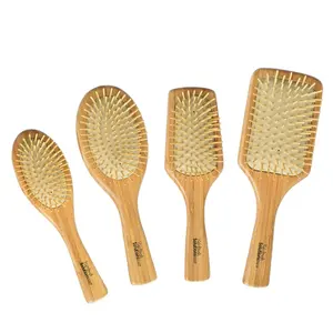 Custom Logo Durable Oval Paddle Bamboo Comb Bristle Women Men Scalp Massage Hairbrush Cushion Bamboo Hair Brush for Natural Hair