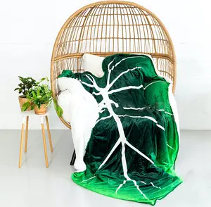 Hot Selling Leaves Shape Green Soft Flannel Fleece Custom Size Throw Blanket Home Decoration