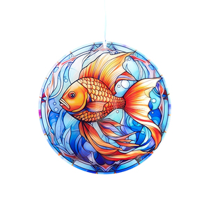 Paneles de Vidrio con Diseño Art Deco de Peces Dorados, Decoración de Pared para el Hogar en Vidrio y Metal para Ventanas - Product Image 1