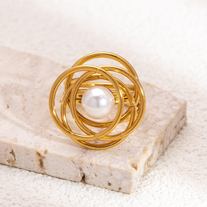 Pearl <b>Titanium</b> Steel <b>Ring</b> Geometric Asymmetry Bezel Setting Women's Jewelry Everyday Wear - Product Image 4