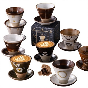 Ensemble tasse et soucoupe à <span class=keywords><strong>café</strong></span> en céramique rétro créatif, style japonais, mug compatible micro-ondes 200 ml, motif floral, coffret cadeau - Product Image 2