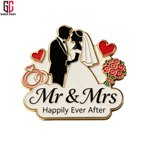 Magnete per Frigorifero in Metallo Smaltato Personalizzato '<span class=keywords><strong>Mr</strong></span> & Mrs' per Matrimonio, 'Happily Ever After', Produzione da 12 Anni - Product Image 1
