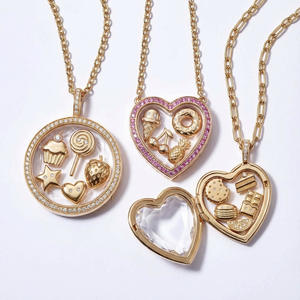 Nouveau 2026 LIVE4U Pendentif médaillon plaqué or 14K style vintage euro-américain, série alimentaire DIY, boîte à vœux transparente ajourée, collier - Product Image 3