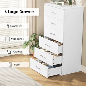 Commode haute en bois MDF noir et blanc avec 5 tiroirs pour rangement de photos et objets domestiques - Product Image 6