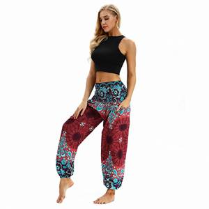 Wholesale Plus Size Chiffon Digital Printing Bohemian Yoga Harem Pants Women with Elastic Waist Mid - Product Image 5