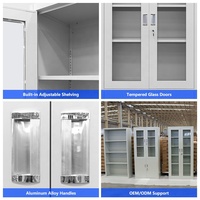 Armoire de classement métallique moderne à 4 portes avec portes semi-vitrées, 5 niveaux de rayonnages réglables, meuble de rangement de bureau pour école et hôpital