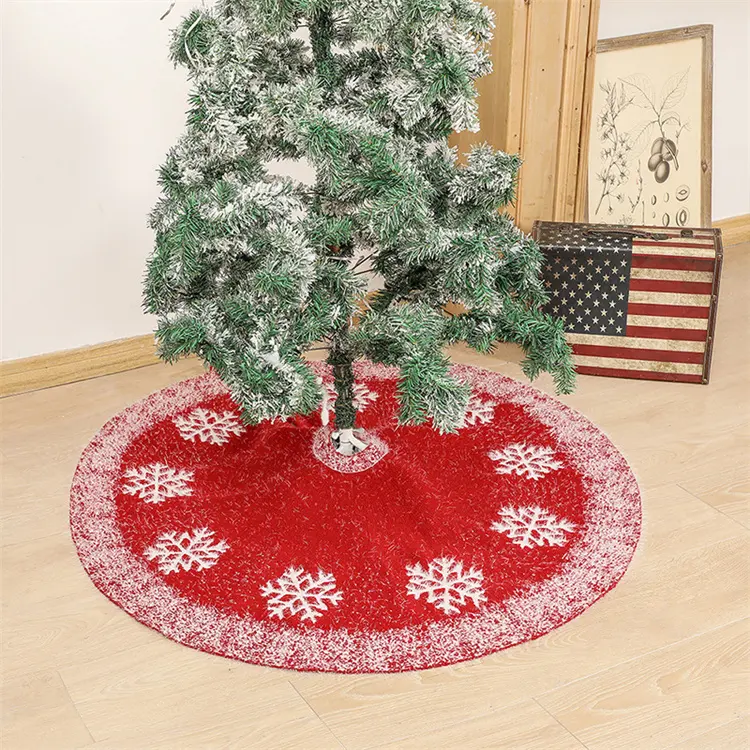 Юбка для рождественской елки, Красная Вязаная юбка для рождественской елки со снежинкой, юбка для рождественской елки, рождественские украшения для праздника