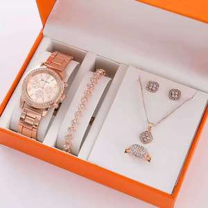 Montres à Quartz Coréennes Décontractées pour Femmes, Bracelet en Acier, Boîtier en Alliage de Luxe 10mm, Cadran en Verre Orange avec Logo/Motif Imprimé, Lot de 5 Pièces - Product Image 6
