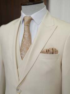 Costume de mariage 3 pièces pour <span class=keywords><strong>homme</strong></span>, coupe ajustée, couleur ivoire, grande taille, avec col à revers, idéal pour les fêtes et les mariages, sur mesure, MS9978 - Product Image 3