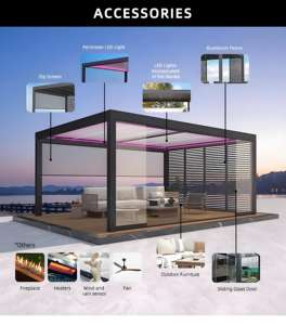 Toit à persiennes motorisé Gazebo d'extérieur Rainpoint Aluminium résistant à la neige Pergola d'ombrage bioclimatique 100% Imperméable Revêtement en poudre - Product Image 6