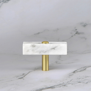 Modern Nordic Minimalist Marble and <b>Brass</b> T-Shaped Cabinet Drawer <b>Knob</b> and Handle Set-Durable Easy Installation - Product Image 4