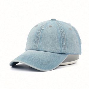 Wholesale Custom High Quality 6 Panel Unstructured Denim Dad Hat,Oem <b>Plain</b> Metal Buckle Blank Distressed Women Baseball <b>Caps</b> - Product Image 3