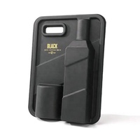 Gevormde pulp wijnfles cadeauverpakking op maat, ecologisch verantwoorde clamshell verpakking met handvat, gouden opdruk, zwarte tray