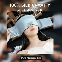 Masque de sommeil lesté en soie de mûrier 100% avec logo personnalisé, bande large enveloppante, sangle réglable à boucle et crochet