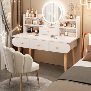 Modern <strong>Make</strong> <strong>up</strong> <strong>Vanity</strong> Table with LED Mirror Storage Shelves and Drawers Dressing Desk Bedroom Furniture - Product Image 1
