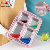 Boîte à bento en acier inoxydable 304 de qualité alimentaire, 3/4 compartiments, anti-fuite, pour enfants et adultes