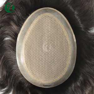 M Lace-geïnjecteerde kantpruik voor mannen, natuurlijk zwart zijden basis, mannenpruik van echt haar, diamantnet, haarprothese - Product Image 3