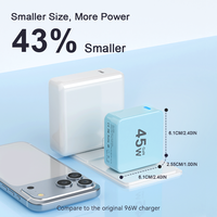 Chargeur rapide GaN 45W avec prise EU, adaptateur de chargeur mural USB-C pour iPhone, Samsung, Xiaomi, MacBook, ordinateur portable, 5 couleurs, qualité supérieure