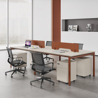 Escritorio de Oficina Moderno de Madera Sólida para Dos Monitores: Estación de Trabajo Modular para 1-8 Personas con Almacenamiento para el Hogar y Espacios Corporativos