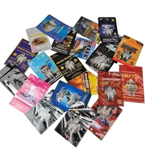 Custom Men Tablet Bag Enhancement Capsules Rhino Magnum Packaging Pouch Honey Pack Smellproof Zip Lock Resealable Edibles Snacks