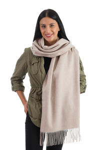 Mongolia Interior 100% chal de lana de cordero Real chal de lana de Color Beige sólido invierno grande grueso cálido estolas de lana para mujer - Product Image 2