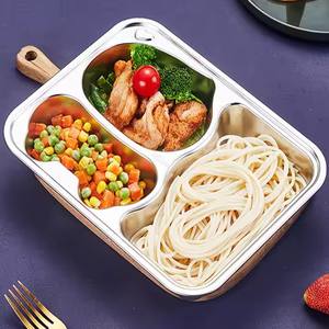 Assiettes carrées pour le dîner et le repas des enfants divisées en acier inoxydable, vente en gros avec compartiments séparateurs, plateau pour bébé et école - Product Image 4