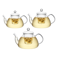 Set 3 Teko Teh Kaca dengan Infuser Kaca 800-1200ml / 27.33-40.58oz, Terbuat dari Kaca Borosilikat, untuk Teh Daun Terurai dan Teh Mekar