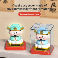 Statuette du Dieu de la Fortune à Tête Oscillante Alimentée par Énergie Solaire, en Plastique, avec Boîte Transparente, Décoration Feng Shui