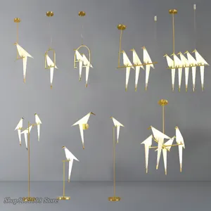 Nordic Gold Vogelkooi Hanglamp Woonkamer Slaapkamer Origami Vogel Licht Keuken Opknoping Lamp Eetkamer Papier Huis Armaturen