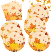 Piring dan Serbet Kertas Motif Daun Maple Musim Gugur (Daun Musim Gugur) Pesta Tema Musim Gugur Sekali Pakai untuk Thanksgiving, Pesta Musim Gugur, Pesta Panen