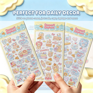Dessert Elephant Cartoon Adhesive Stickers PVC <b>Gloss</b> Lamination Home Decoration Sticker Sheets - Product Image 1