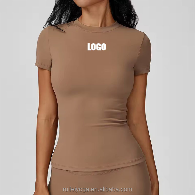 Custom High Stretchy Quick Dry Running Workout Women's Athletic T-Shirt Plain Slim Fitted Compression Yoga Gym Tops