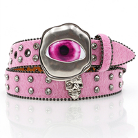 Ceinture en crin de cheval avec boucle œil maléfique gothique, sangle ornée de strass étincelants et d'un crâne, ceinture décorative punk rock