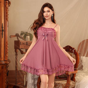 Camisón de encaje rojo con tirantes finos y lazo decorativo para mujeres con curvas, estilo fluido de malla, para <span class=keywords><strong>noches</strong></span> románticas 2026 - Product Image 6