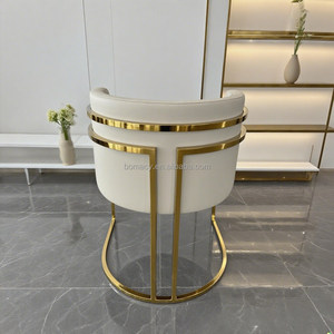 Silla Moderna de Cuero Blanco Crema <span class=keywords><strong>para</strong></span> Salón de Uñas con Detalles en Metal Dorado, <span class=keywords><strong>para</strong></span> Espera de Clientes y Uso del Técnico, Elegante Silla de <span class=keywords><strong>Oficina</strong></span> - Product Image 1