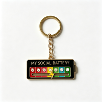 Porte-clés amusant en alliage de zinc émaillé avec suivi d'humeur et batterie sociale coulissante, cadeau souvenir créatif