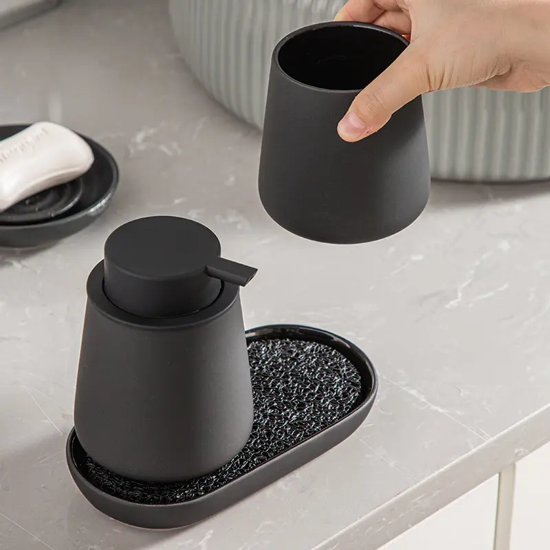 Desain cantik set dispenser sabun keramik botol busa keramik dispenser sabun keramik