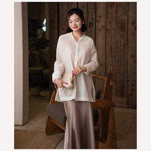 Camicia classica di raso y cotone misto cotone tinta unita abiti da donna bluse e camicie da donna abiti da donna - Product Image 1