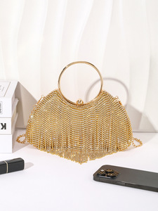 Bolso de fiesta portátil con flecos de diamantes y pedrería brillante, estilo europeo y americano, para mujer, ideal para discotecas, cenas y eventos. - Product Image 6